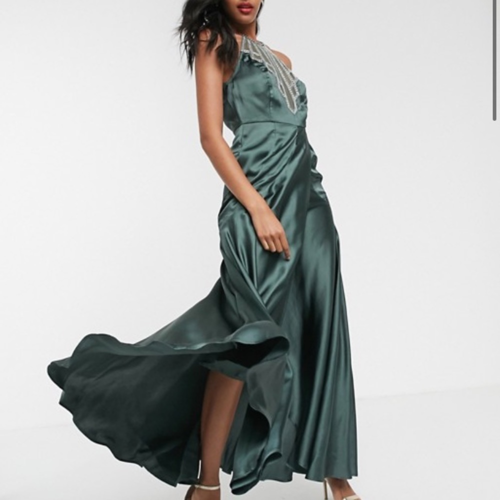 ASOS embellished green satin dress